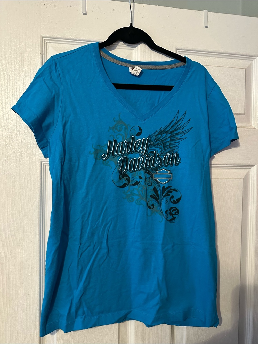 Harley-Davidson Women's V-Neck Tee in Bright Teal Blue